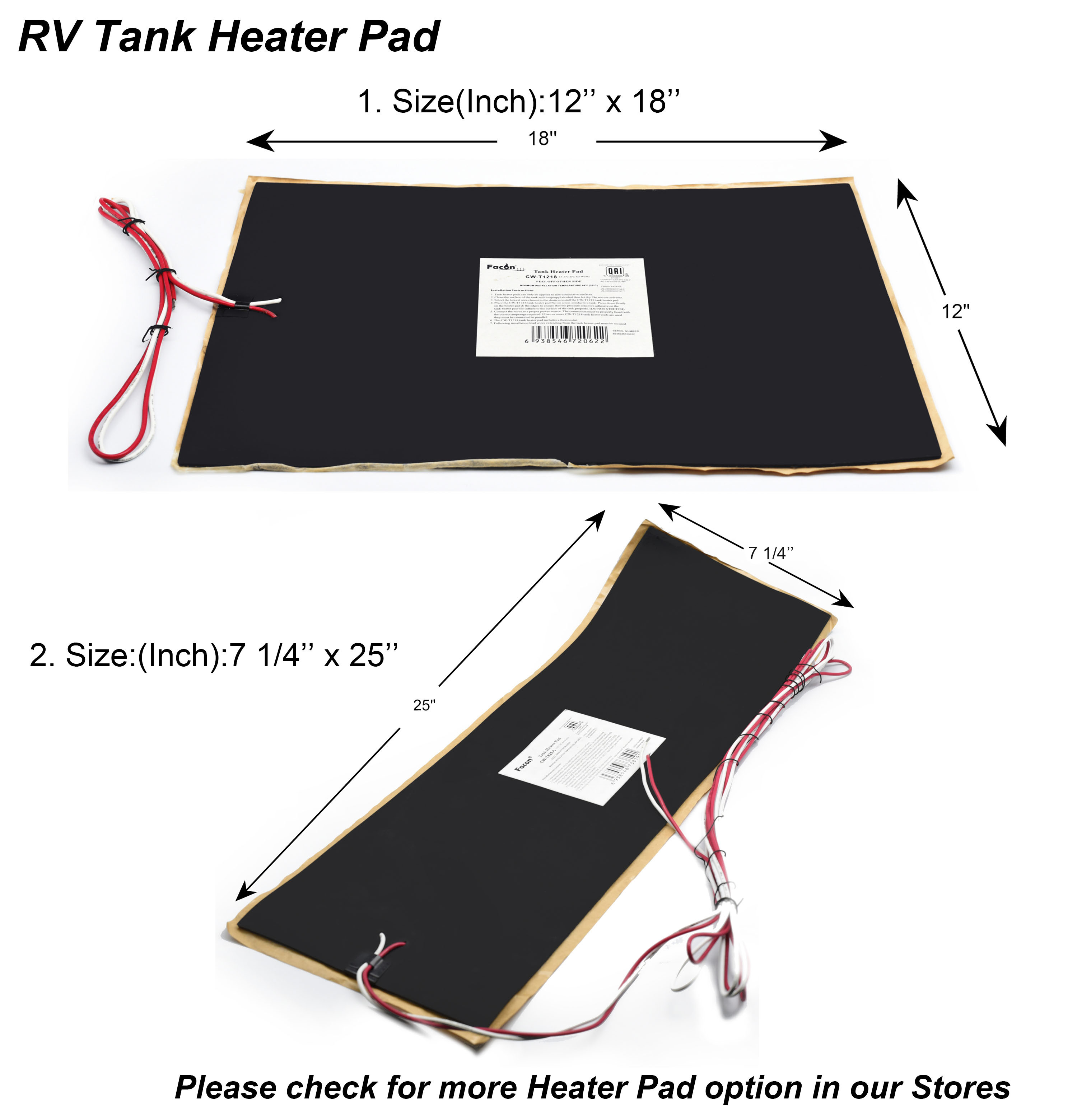 Facon 7 1/4"x25" Water Holding Tank Heater Pad for RV Motorhome Camper