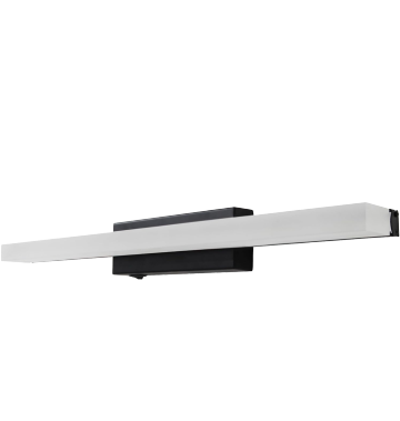 Modern RV vanity light fixture featuring a sleek, elongated design with a black base and a white frosted glass cover, perfect for bathroom or dressing areas.