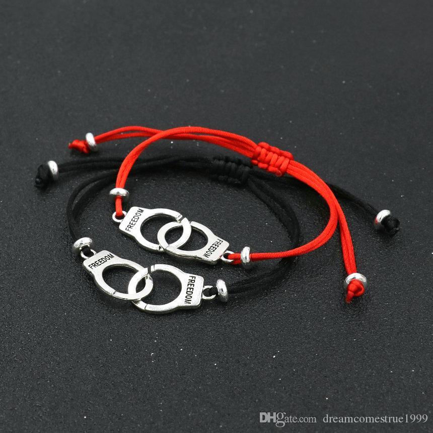 Fashion Silver Color Handcuff Bracelet For Women Red Rope Thread Friendship Bracelets Men Lucky Jewelry Lovers' Gift