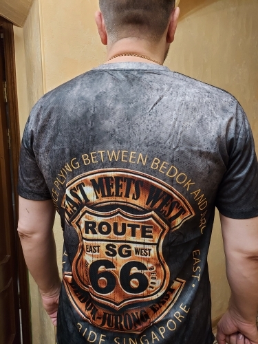Summer New Mens T Shirts Oversized Loose Clothes Vintage Short Sleeve Fashion America Route 66 Letters Printed O Collared Tshirt