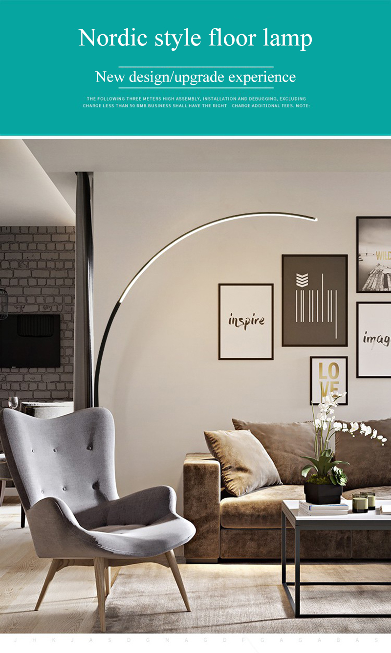 Nordic Arc Shape Floor Lamp Modern Led Dimmable Remote Control Standing Light For Living Room Bedroom Study Decor Lighting
