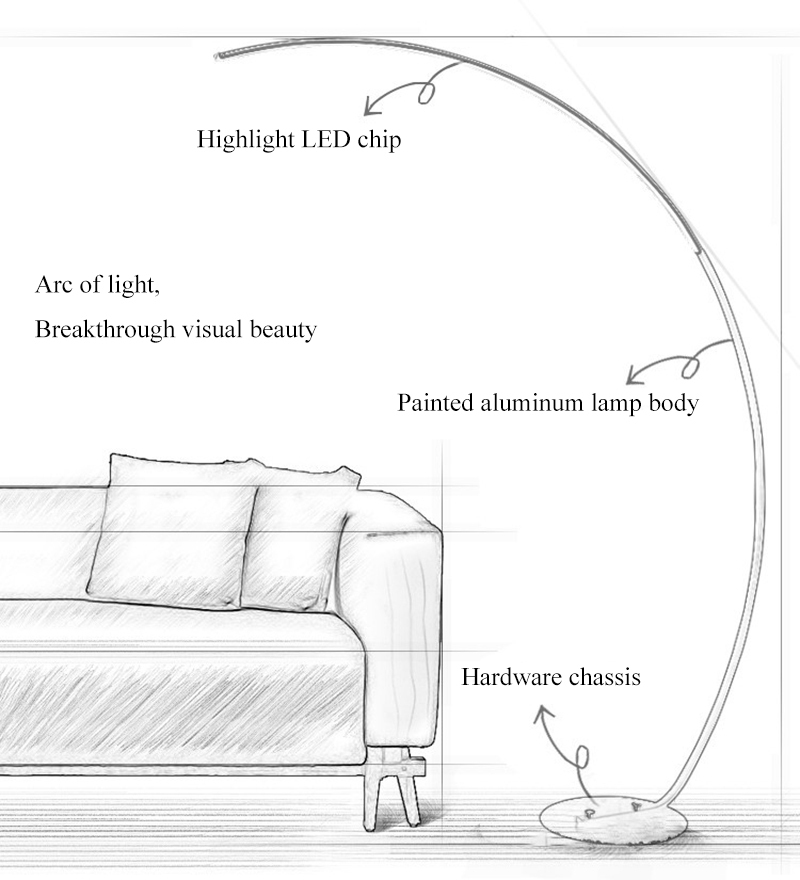 Nordic Arc Shape Floor Lamp Modern Led Dimmable Remote Control Standing Light For Living Room Bedroom Study Decor Lighting