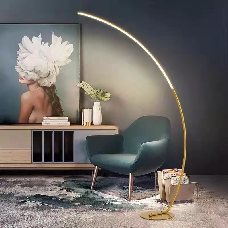 Nordic Arc Shape Floor Lamp Modern Led Dimmable Remote Control Standing Light For Living Room Bedroom Study Decor Lighting