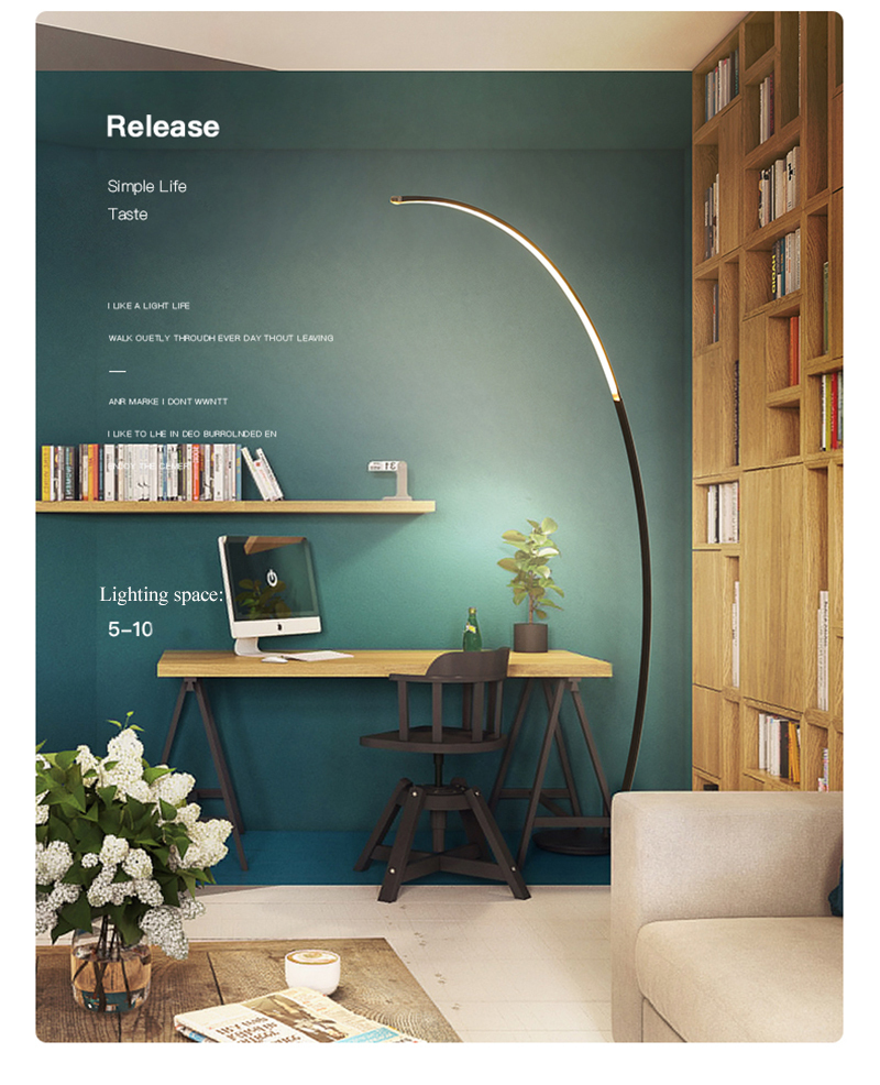 Nordic Arc Shape Floor Lamp Modern Led Dimmable Remote Control Standing Light For Living Room Bedroom Study Decor Lighting