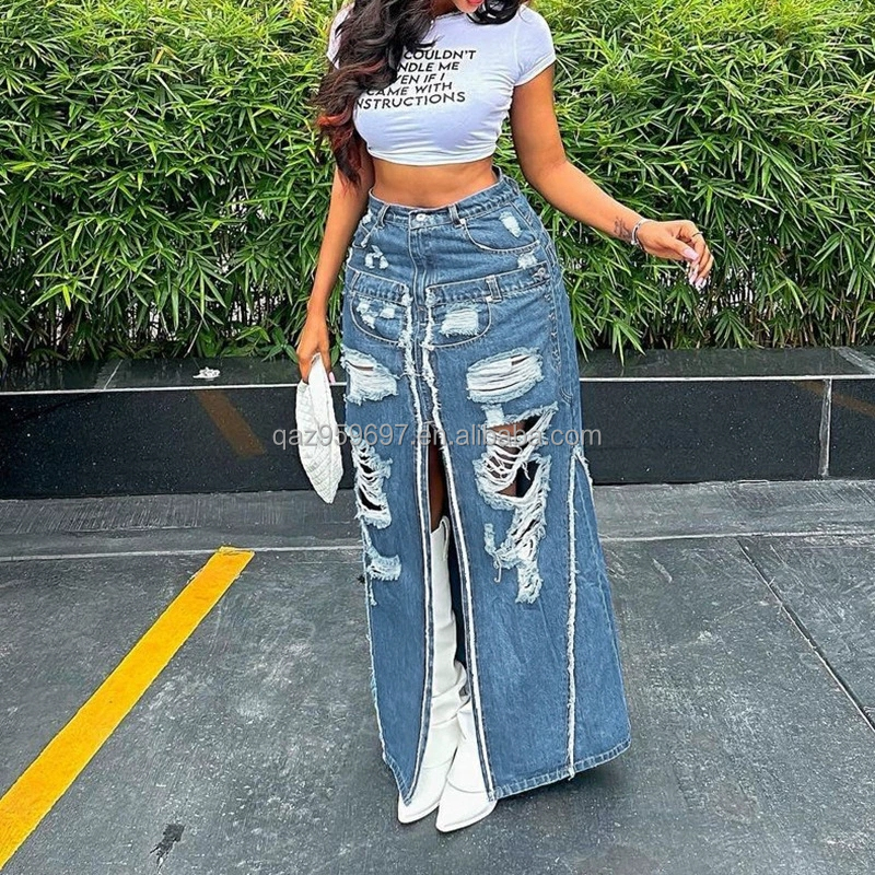 Summer New Women's Long denim Skirt Vintage High Waist Jeans Skirt Women's Straight Tube Large A-line Pencil Skirt