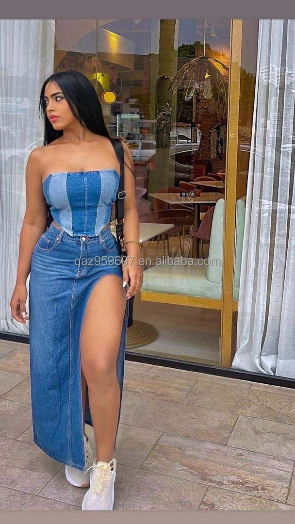 Summer New Women's Long denim Skirt Vintage High Waist Jeans Skirt Women's Straight Tube Large A-line Pencil Skirt