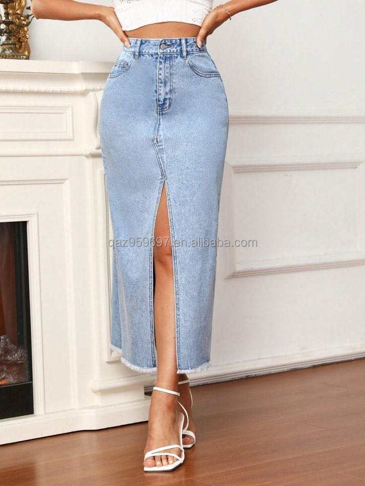 Summer New Women's Long denim Skirt Vintage High Waist Jeans Skirt Women's Straight Tube Large A-line Pencil Skirt
