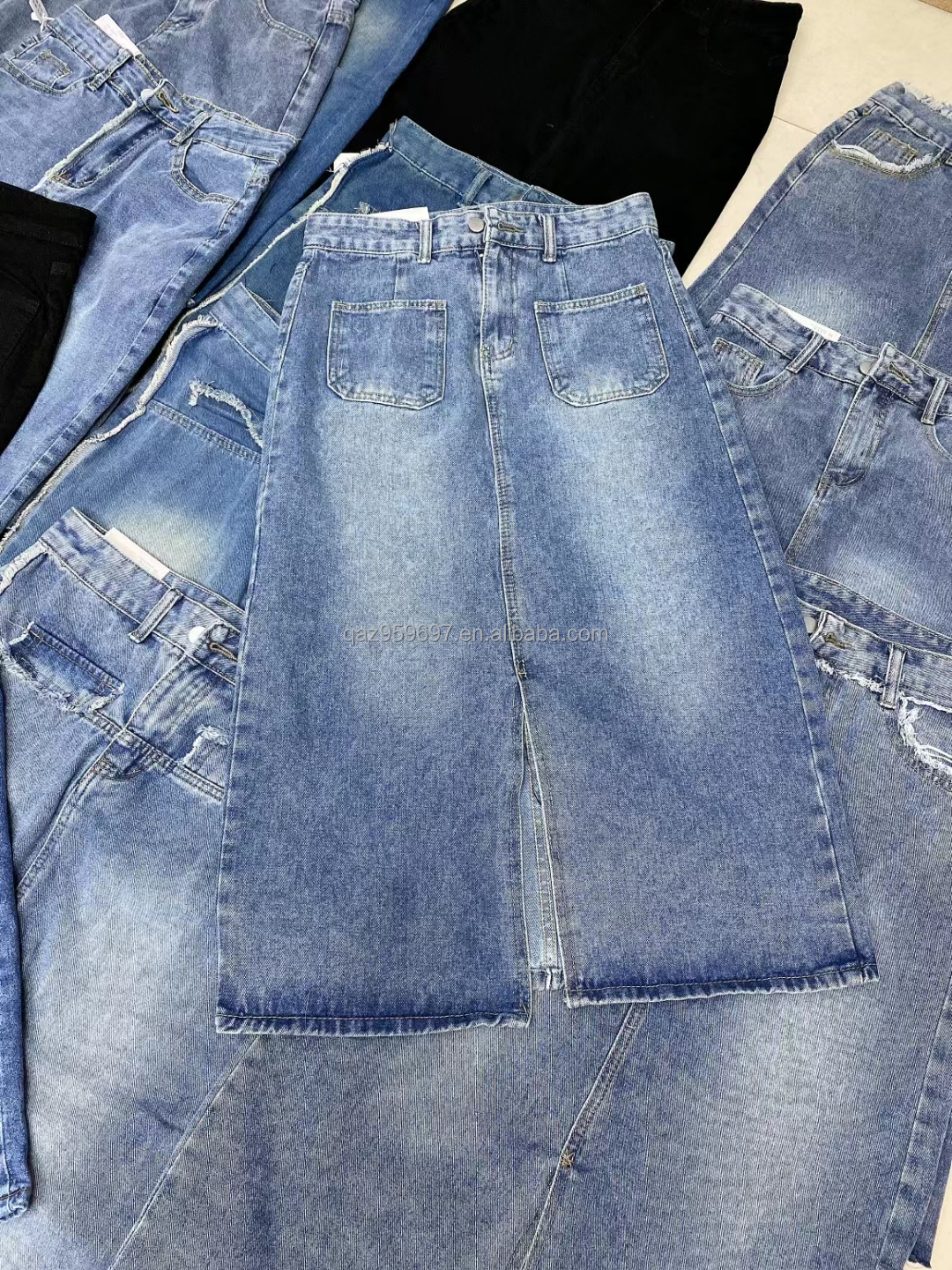 Summer New Women's Long denim Skirt Vintage High Waist Jeans Skirt Women's Straight Tube Large A-line Pencil Skirt