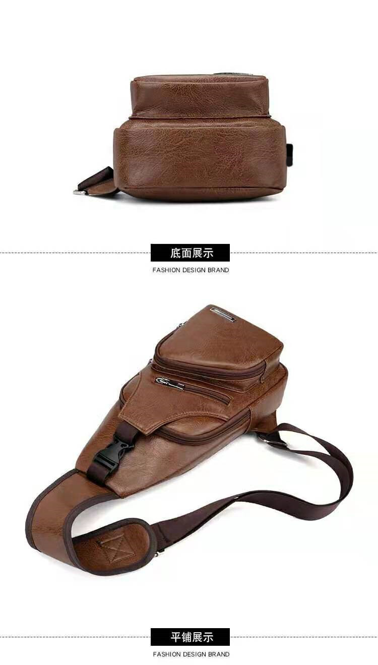 New Korean Fashion Charging Men Chest Bag Outdoor PU Leather Single Shoulder Briefcase Leather Sling Bag