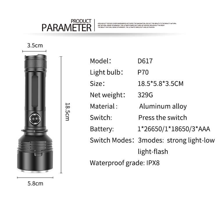 Wholesale Strong Light LED Tactical Flashlight for Diving Scuba Deep Sea Adventures Waterproof Underwater Flashlight