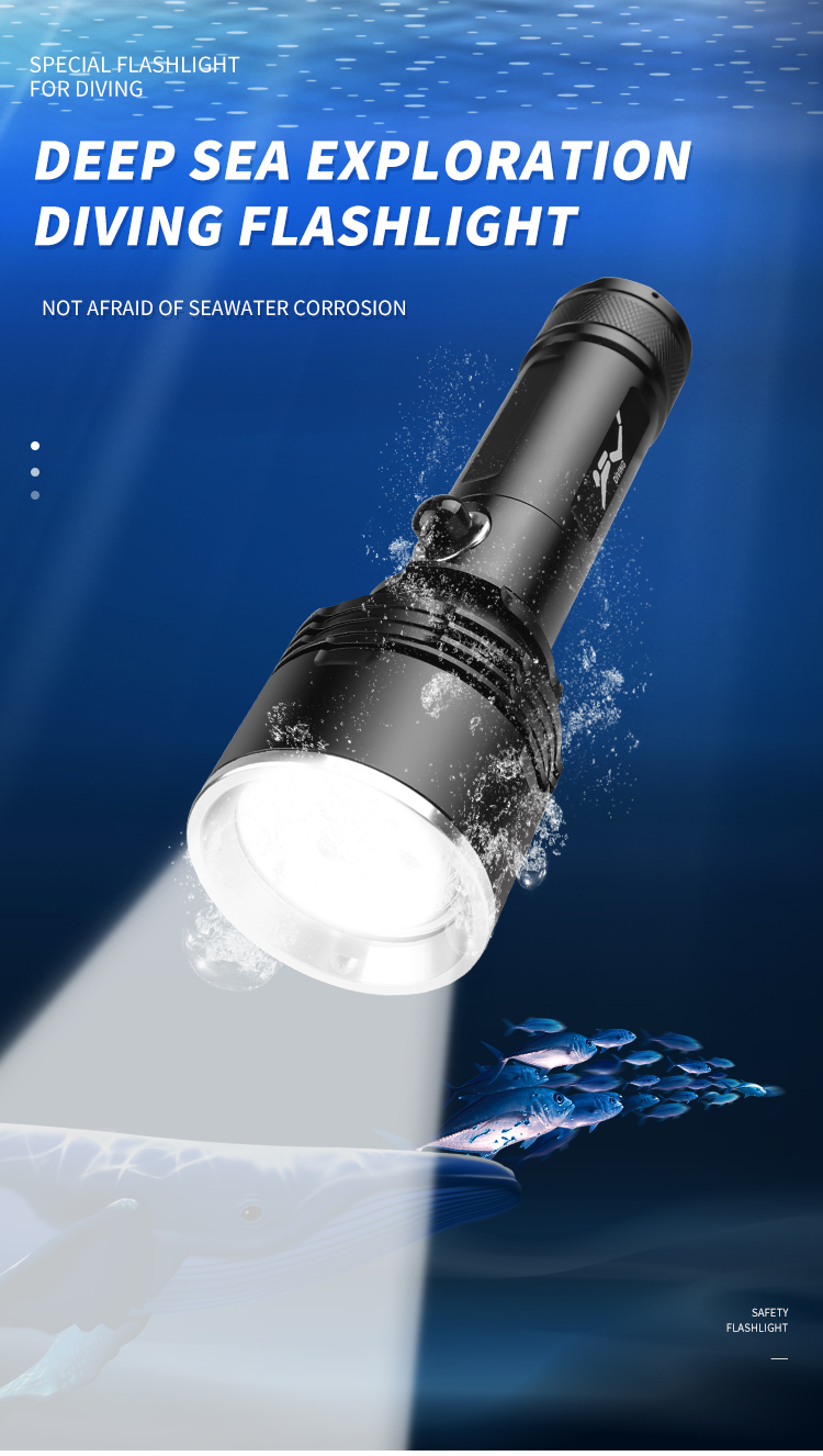 Wholesale Strong Light LED Tactical Flashlight for Diving Scuba Deep Sea Adventures Waterproof Underwater Flashlight