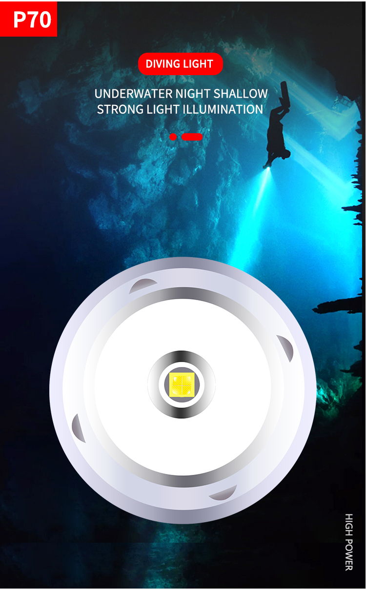 Wholesale Strong Light LED Tactical Flashlight for Diving Scuba Deep Sea Adventures Waterproof Underwater Flashlight
