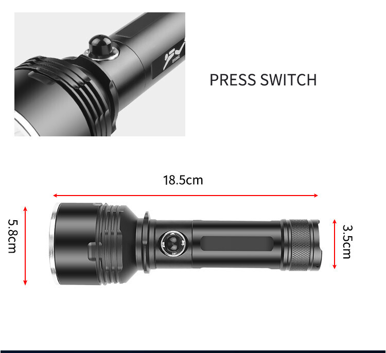 Wholesale Strong Light LED Tactical Flashlight for Diving Scuba Deep Sea Adventures Waterproof Underwater Flashlight
