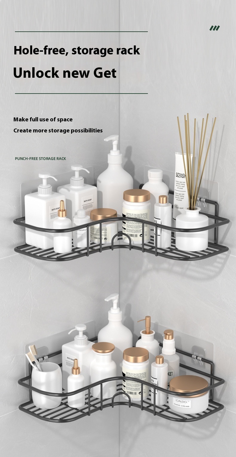 Strong Adhesive Metal Corner Storage Rack Punch-Free Toilet Triangle Iron Bathroom Shelf