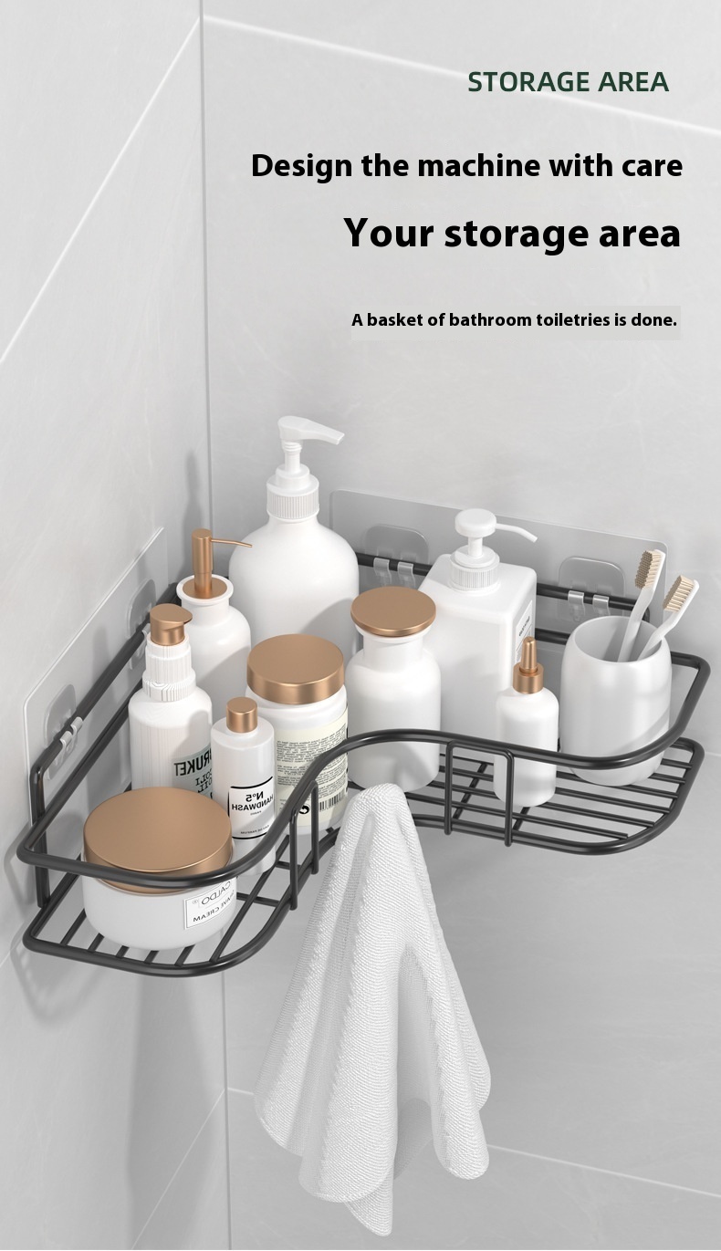 Strong Adhesive Metal Corner Storage Rack Punch-Free Toilet Triangle Iron Bathroom Shelf