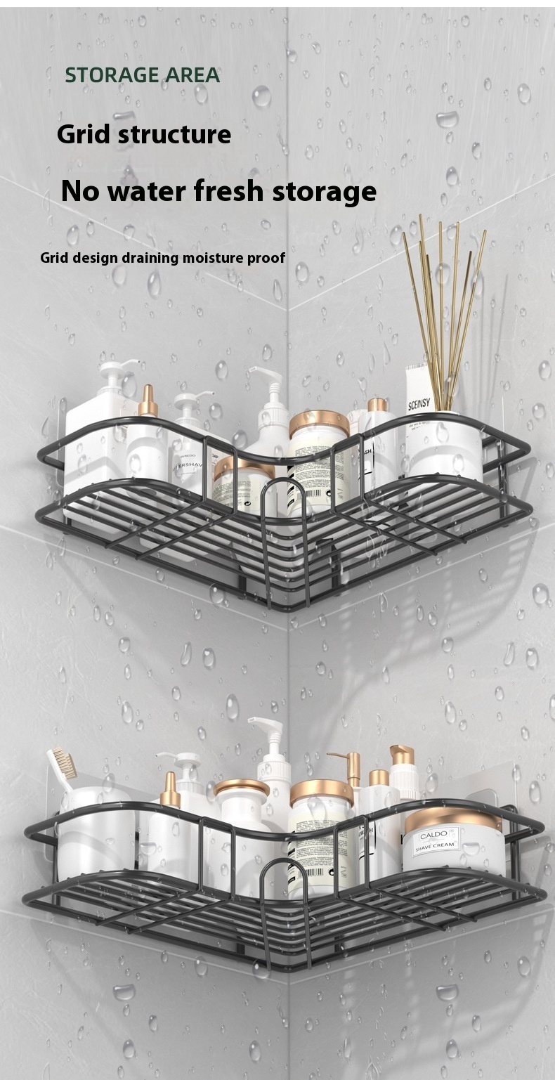 Strong Adhesive Metal Corner Storage Rack Punch-Free Toilet Triangle Iron Bathroom Shelf