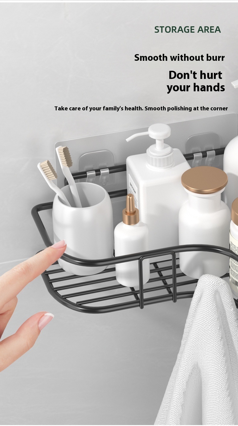 Strong Adhesive Metal Corner Storage Rack Punch-Free Toilet Triangle Iron Bathroom Shelf