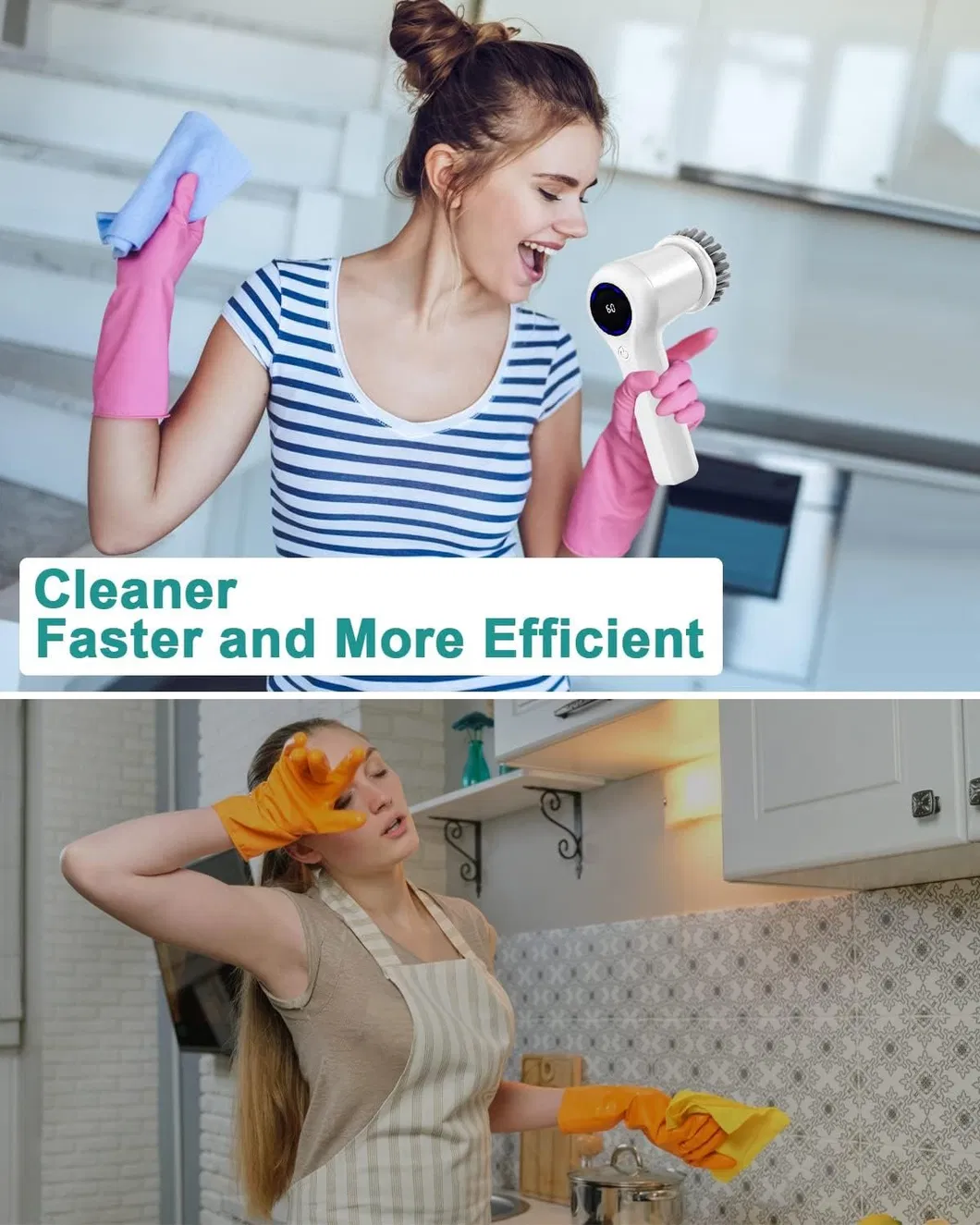 OEM Electric Spin Scrubber with Battery Level Display 2 Speeds Electric Cleaning Brush