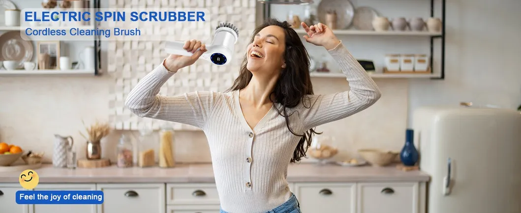 OEM Electric Spin Scrubber with Battery Level Display 2 Speeds Electric Cleaning Brush