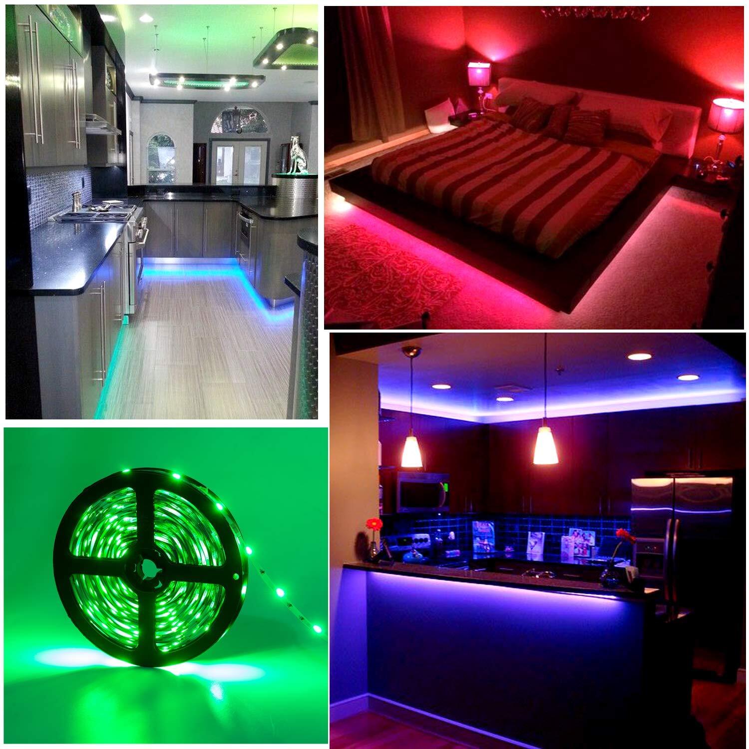 RGB LED Strip Lights Kit Flexible 16.4ft/5M Rope Lighting ...
