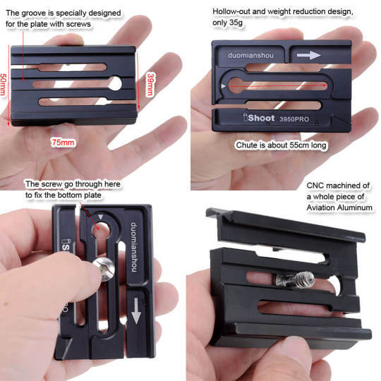 Quick Release Plate Clamp Adapter Converter for 39mm Arca-Swiss Fit QR-Plate Used to 50mm Manfrotto / Gitzo Tripod Fluid Head