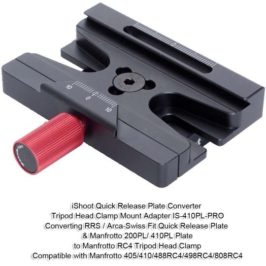 Tripod Clamp Adapter Quick Release Plate Converter for Arca-Swiss Plate to Manfrotto RC4 405 410 488RC4 498RC4 808RC4 Head