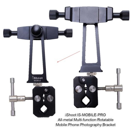 iShoot 360° Metal Multi-function Smart Phone Bracket, Smartphone Support, Mobile Holder, with Clip Clamp for Square & Round Tube