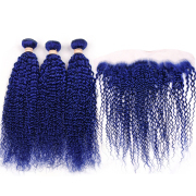 Blue Kinky Curly Pure Colored Hair Weaves With Lace Frontal 13X4 JCXT-204
