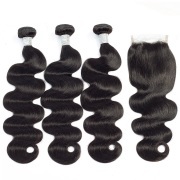 Body Wave Natural Black Hair Bundles With Lace Closure 4X4 JCXT-09