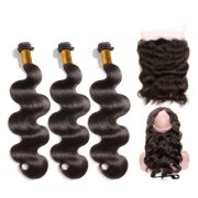 Body Wave Natural Color Remy Human Hair Bundles With 360 Lace Frontal Closure JCXT-288