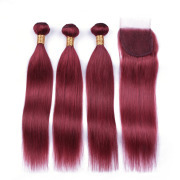 Burgundy Straight Pure Colored Hair Bundles With Lace Closure 4X4 JCXT-171