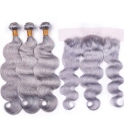 Grey Body Wave Pure Colored Hair Weaves With Lace Frontal 13X4 JCXT-225