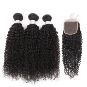 Kinky Curly Natural Black Hair Bundles With Lace Closure 4X4 JCXT-180