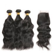 Natural Wave Natural Black Hair Bundles With Lace Closure 4x4 JCXT-183