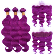Purple Body Wave Pure Colored Hair Weaves With Lace Frontal 13X4 JCXT-227