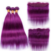 Purple Straight Pure Colored Hair Weaves With Lace Frontal 13X4 JCXT-228