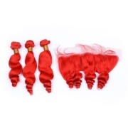 Red Loose Wave Pure Colored Hair Weaves With Lace Frontal 13X4 JCXT-325