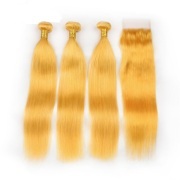 Yellow Straight Pure Colored Hair Bundles With Lace Closure 4X4 JCXT-72