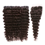 #2 Dark Brown Deep Wave Pure Colored Hair Bundles With Lace Closure 4X4 JCXT-231