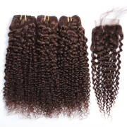 #2 Dark Brown Kinky Curly Pure Colored Hair Bundles With Lace Closure 4X4 JCXT-320