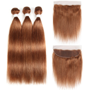 #30 Medium Auburn Straight Pure Colored Hair Weaves With Lace Frontal 13X4 JCXT-222