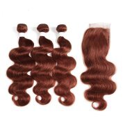 #33 Dark Auburn Body Wave Pure Colored Hair Bundles With Lace Closure 4X4 JCXT-270