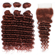 #33 Dark Auburn Deep Wave Pure Colored Hair Bundles With Lace Closure 4X4 JCXT-312