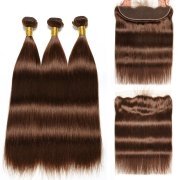 #4 Medium Brown Straight Pure Colored Hair Weaves With Lace Frontal 13X4 JCXT-189