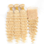 Deep Wave 613 Blonde Hair Bundles With Lace Closure 4x4 JCXT-198