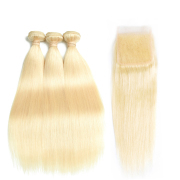 Straight 613 Blonde Hair Bundles With Lace Closure 4x4 JCXT-116