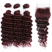 #99J Dark Wine Deep Wave Pure Colored Hair Bundles With Lace Closure 4X4 JCXT-249