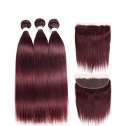 #99J Dark Wine Straight Pure Colored Hair Weaves With Lace Frontal 13X4 JCXT-203