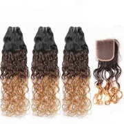 #T 1B/4/27 Water Wave Ombre Colored Hair Bundles With Lace Closure 4X4 JCXT-317