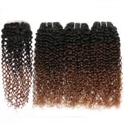 #T 1B/4/30 Kinky Curly Ombre Colored Hair Bundles With Lace Closure 4X4 JCXT-261
